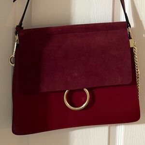 Chloé Faye Medium Shoulder Bag in Red Leather and Suede
